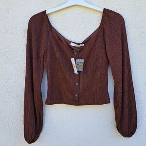 Lush Chocolate Brown Long Sleeve Blouse